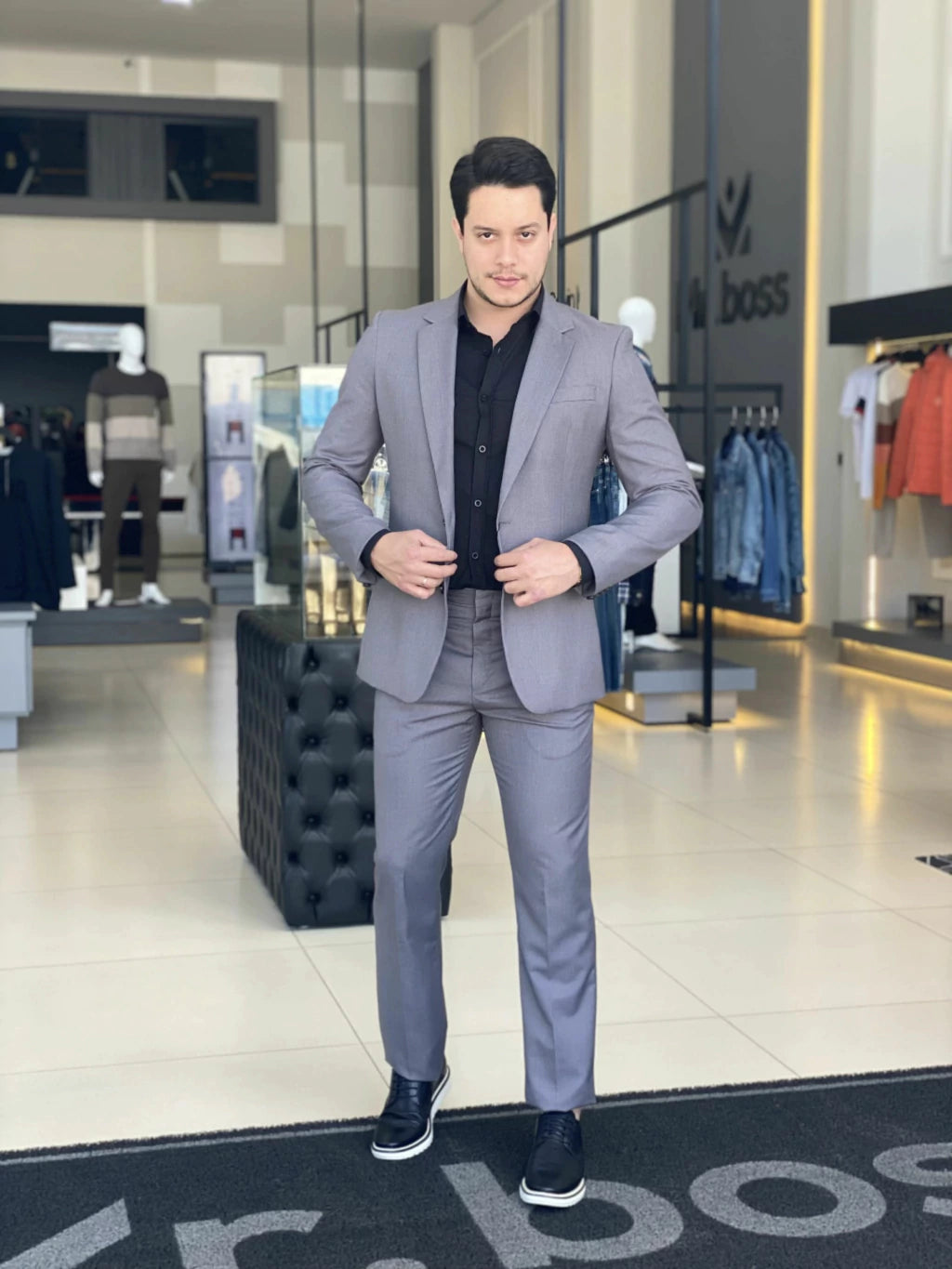 Costume Calvin Klein Essentials Slim Abotoamento Simples Masculino Cinza