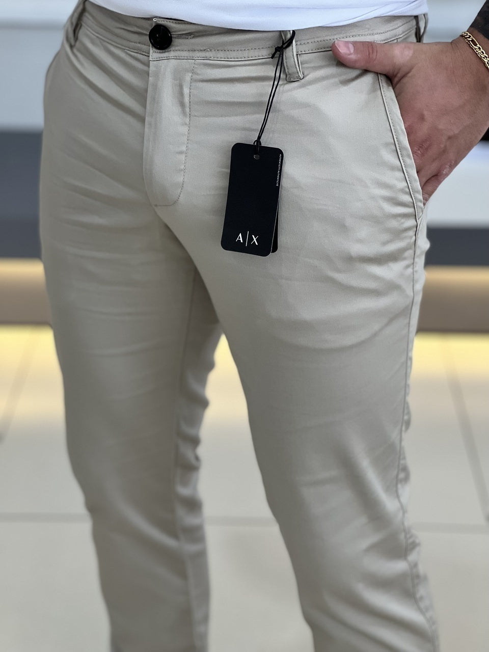 Calça Armani Exchange Slim Alfaiataria 8NZP45ZN1RZ Bege Masculino Bege