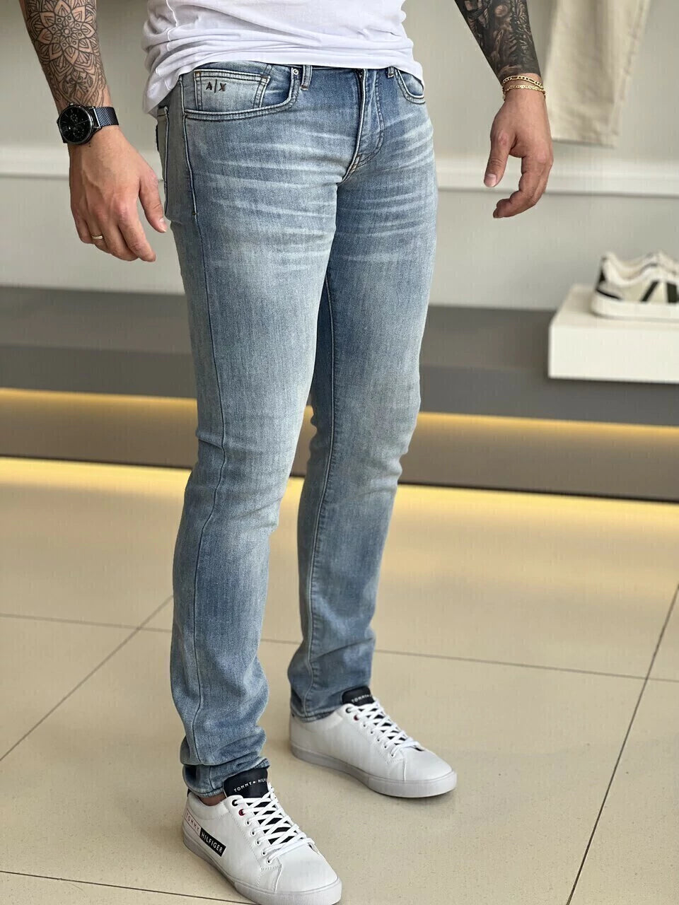 Calça Armani Exchange Jeans Slim Light Masculino Azul Claro