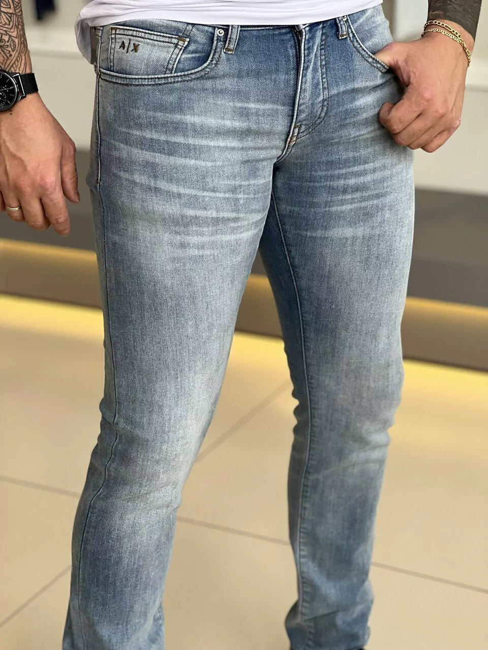 Calça Armani Exchange Jeans Slim Light Masculino Azul Claro