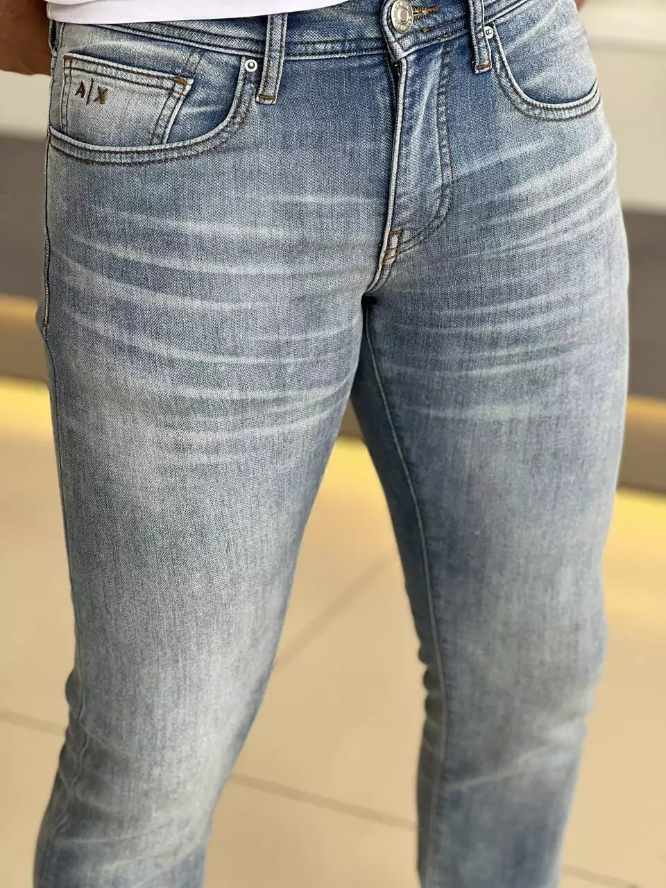 Calça Armani Exchange Jeans Slim Light Masculino Azul Claro