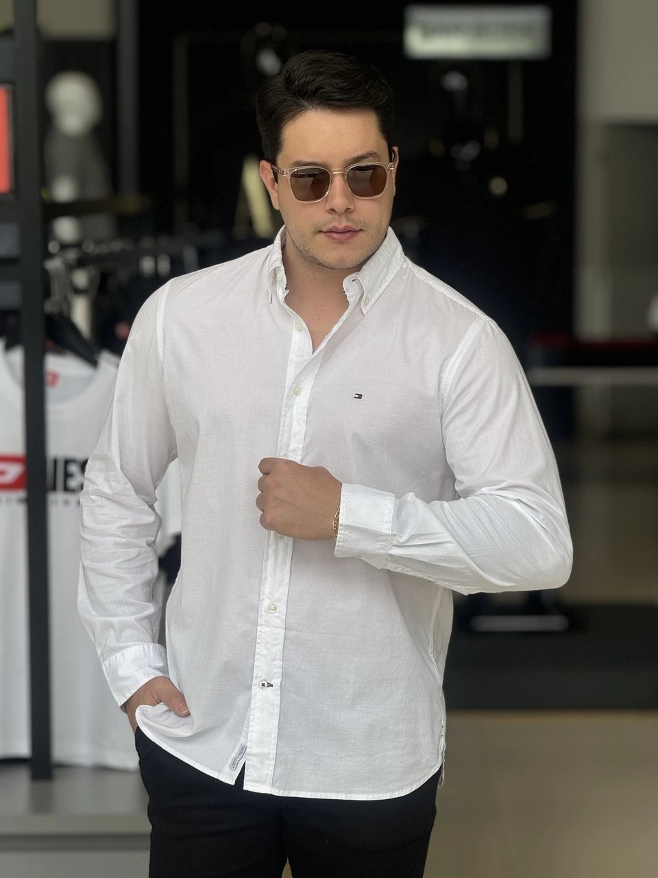 Camisa Tommy Hilfiger Manga Longa Thflex Regular Fit Masculino