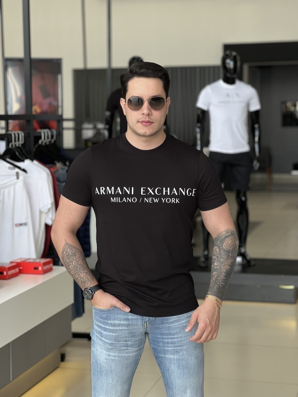 Camiseta Armani Exchange Slim Fit Milano / New York Estampado Masculino