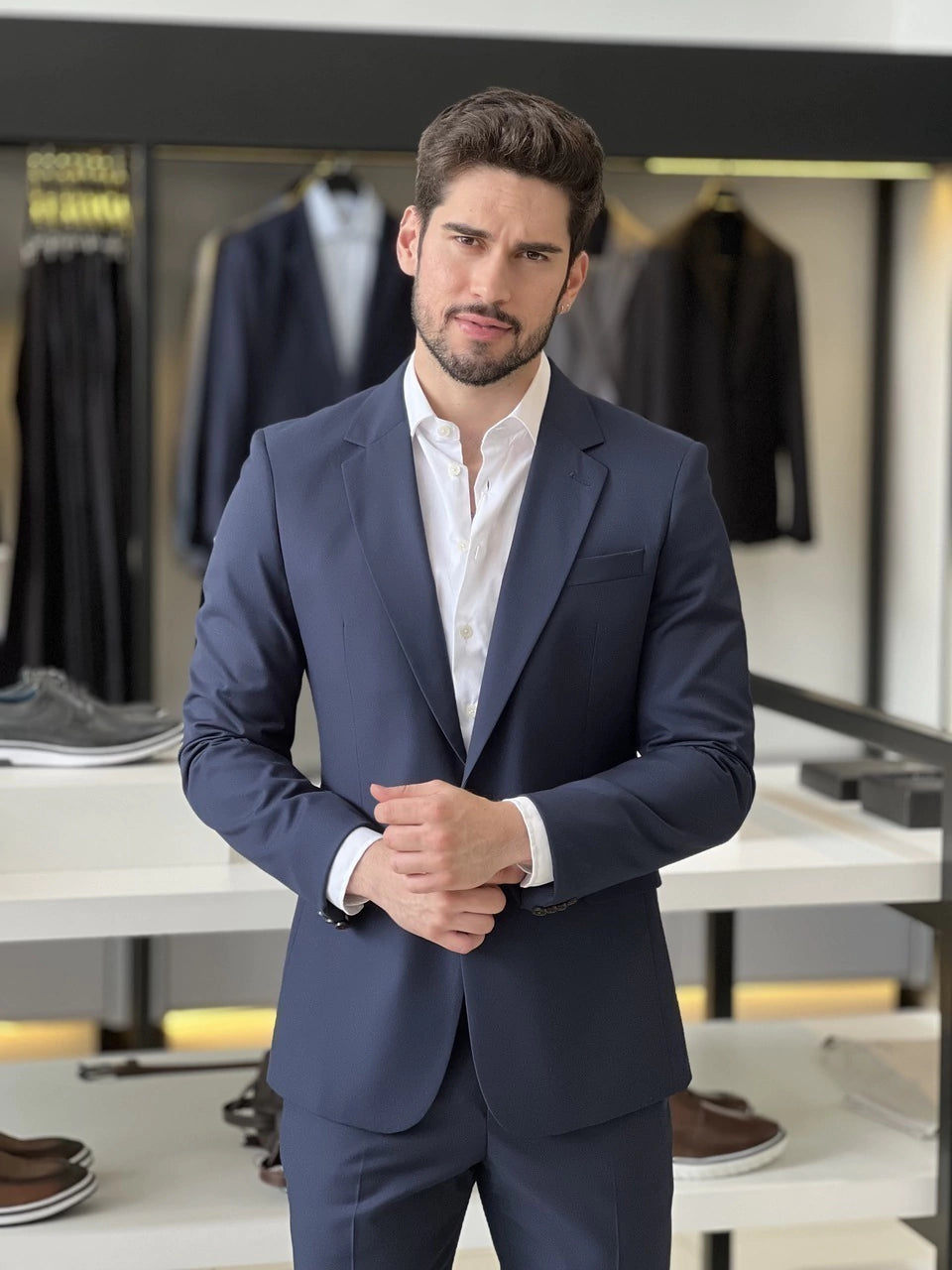 Costume Calvin Klein Essentials Slim Abotoamento Simples Masculino Marinho