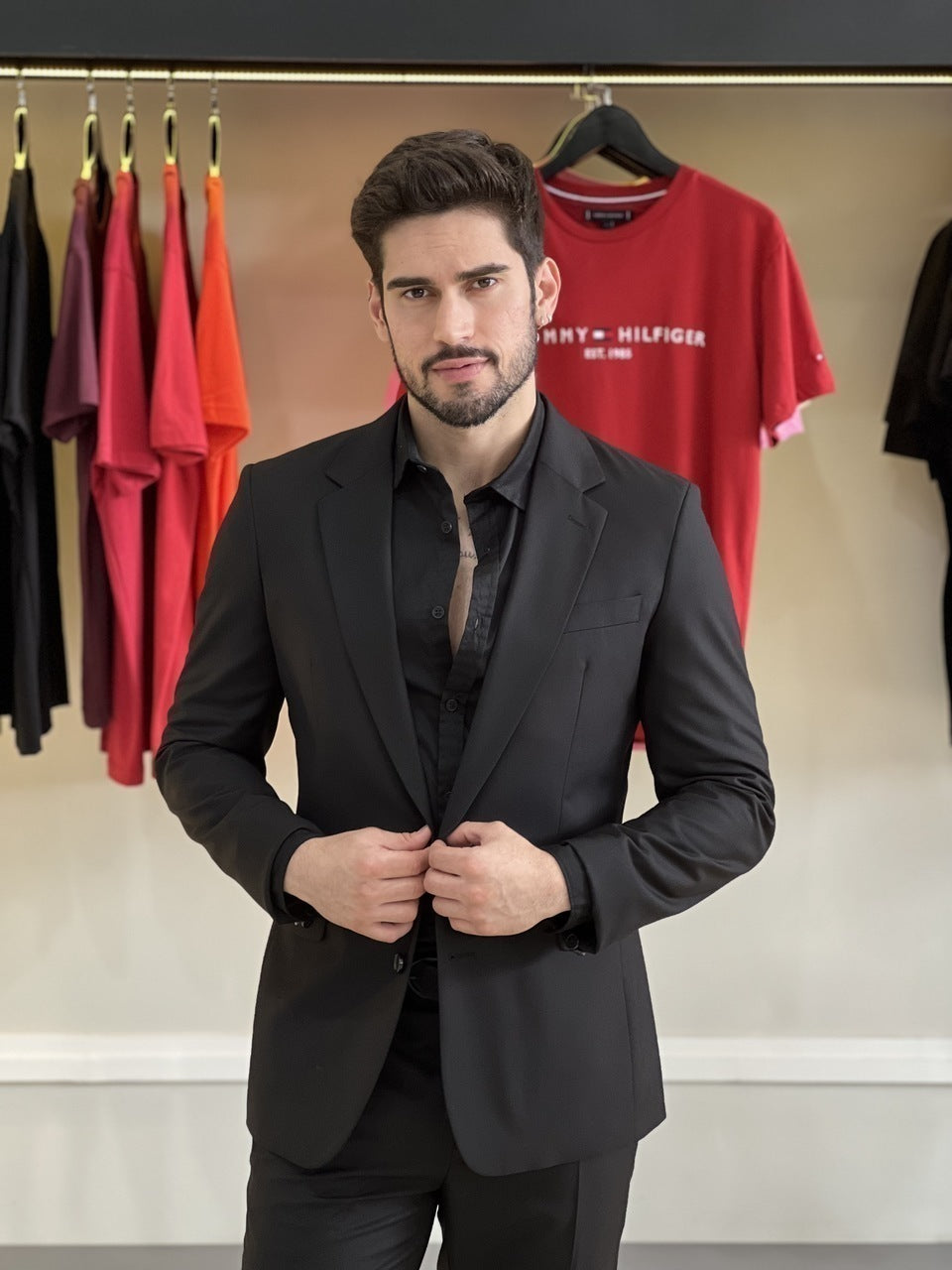 Costume Calvin Klein Essentials Slim Abotoamento Simples Masculino Preto