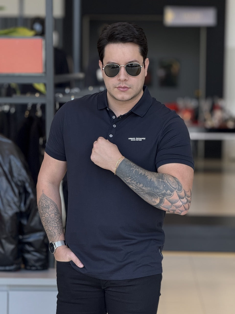 Polo Armani Exchange Lettering Assinatura no Peito Masculino