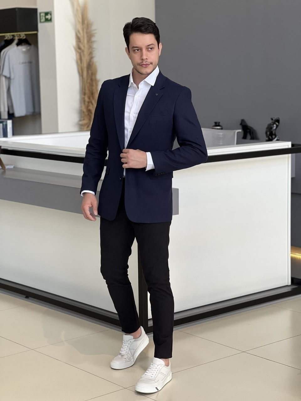 Paletó Calvin Klein Regular Linen CK Metal Masculino Marinho