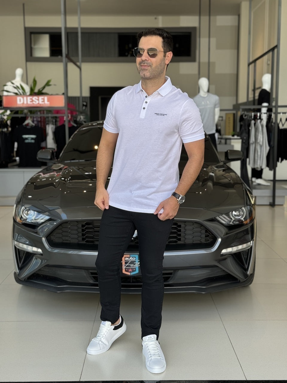 Polo Armani Exchange Lettering Assinatura no Peito Masculino