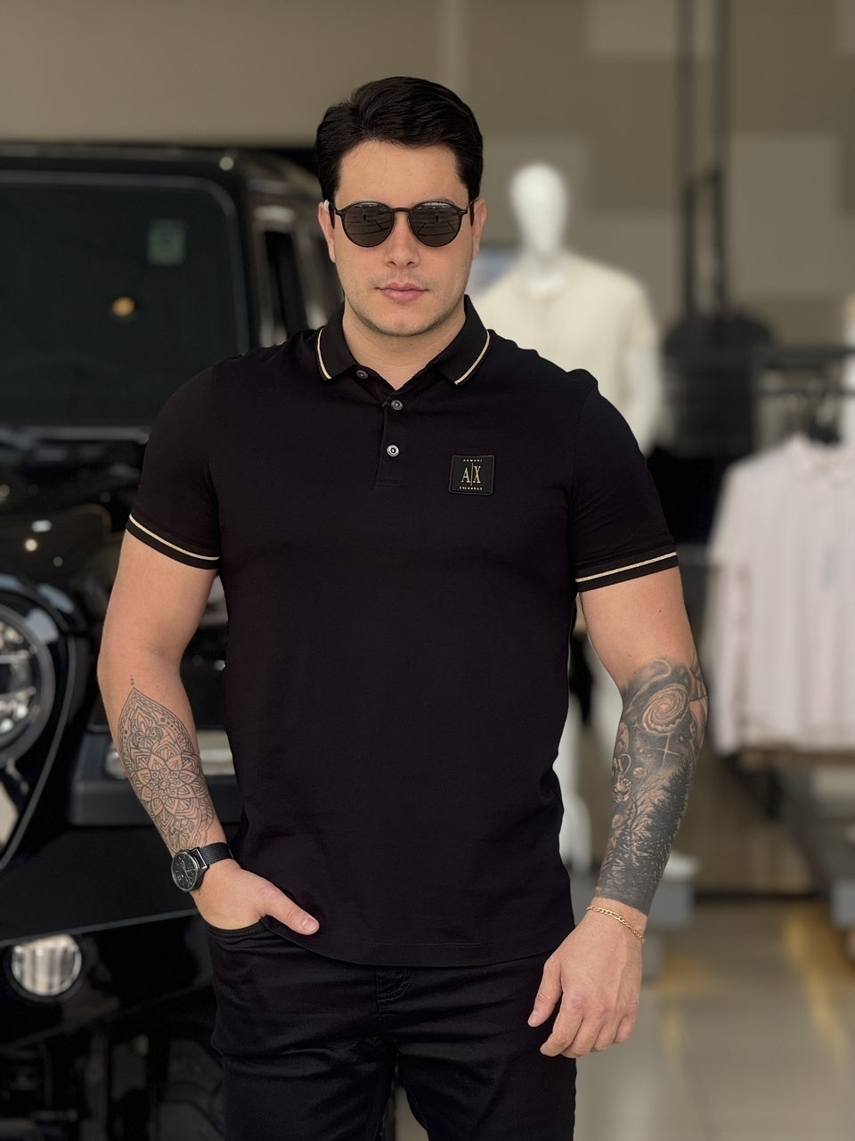 Polo Armani Exchange Friso na Gola Masculino