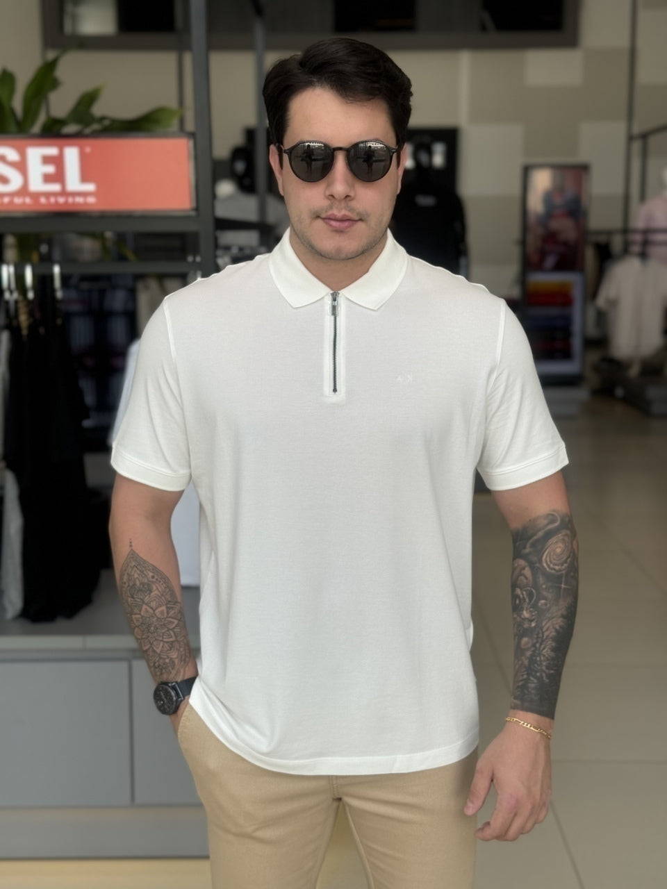 Polo Armani Exchange com Zíper Masculino