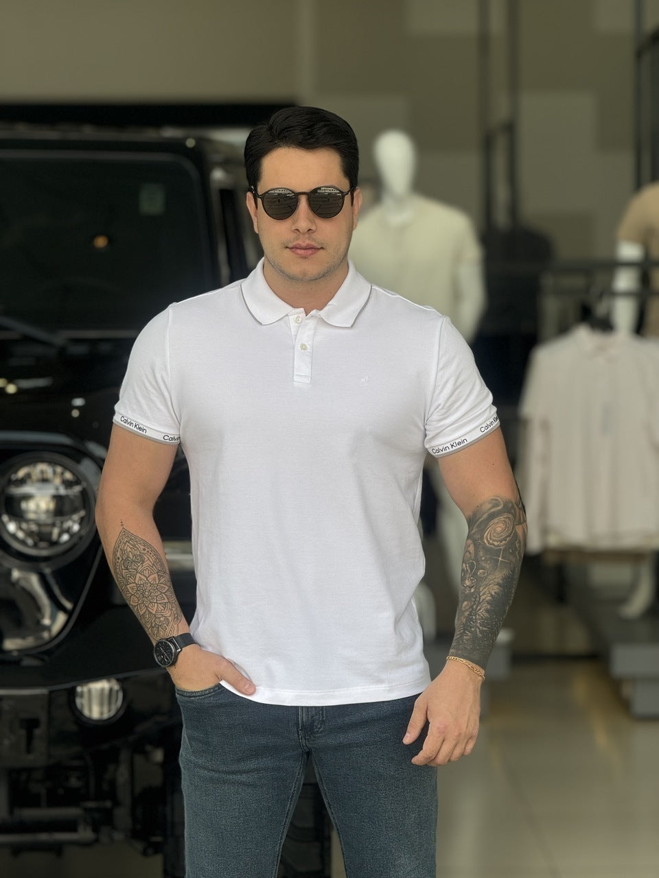 Polo Calvin Klein Slim Fit Logo Punho Masculino