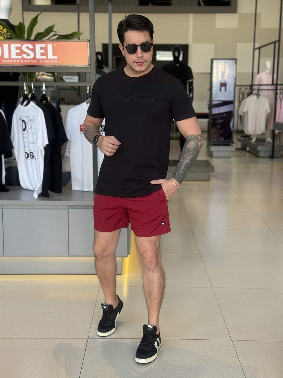Short Acostamento Plus Size Elastano Masculino