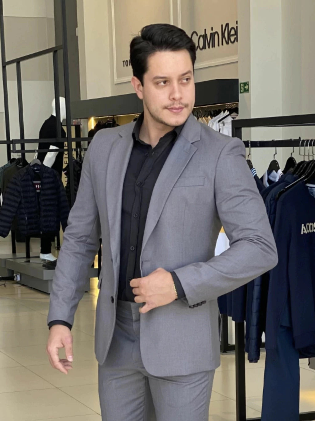 Costume Calvin Klein Essentials Slim Abotoamento Simples Masculino Cinza
