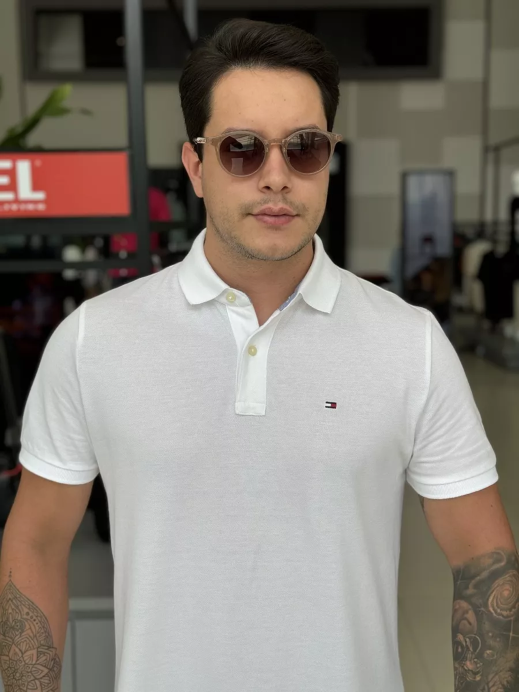 Polo Tommy Hilfiger Custom Fit Logo Assinatura Bordado Masculino Branco