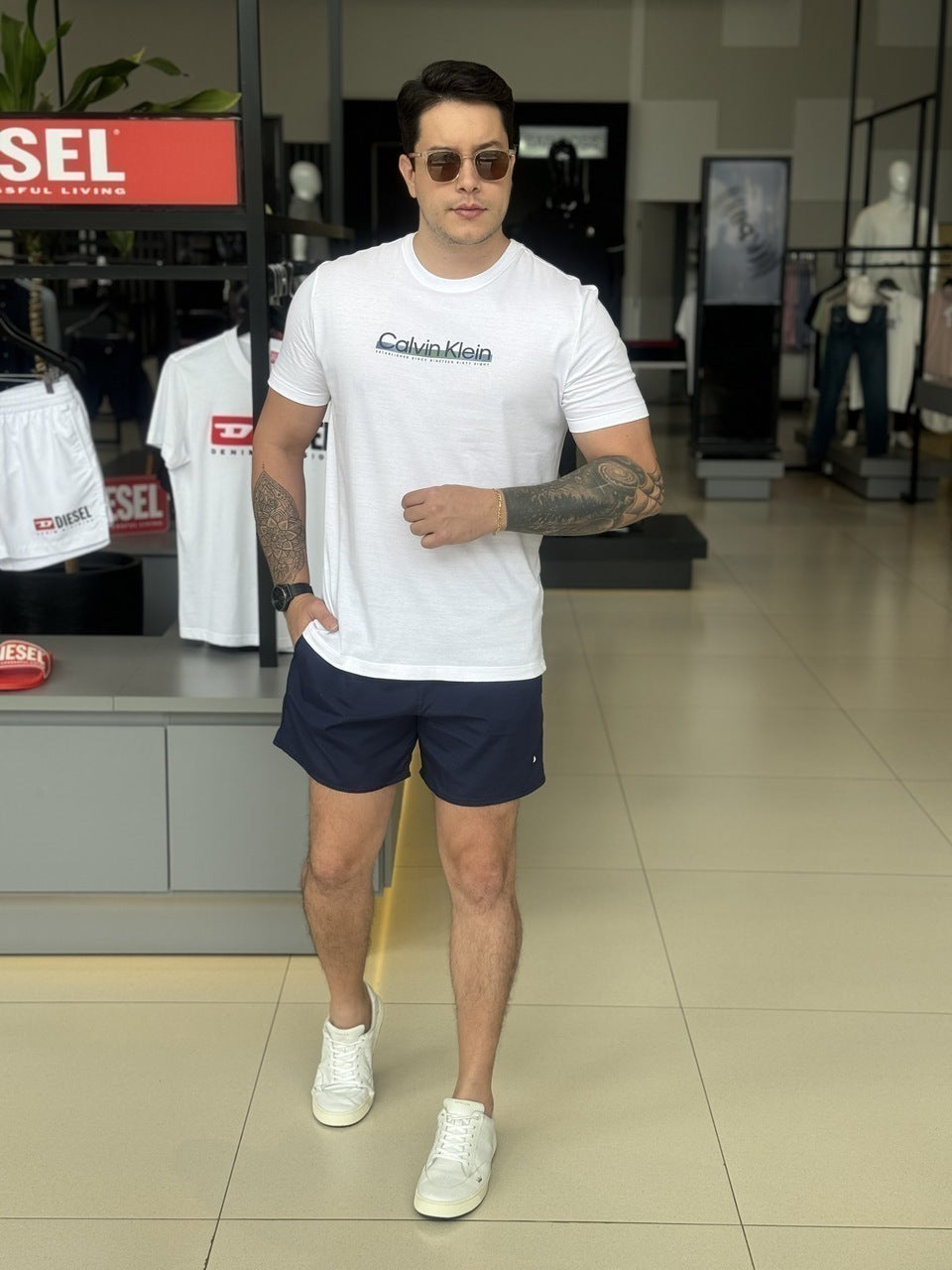 Short Acostamento Elastano Quadro Lobinho Emborrachado Masculino Marinho