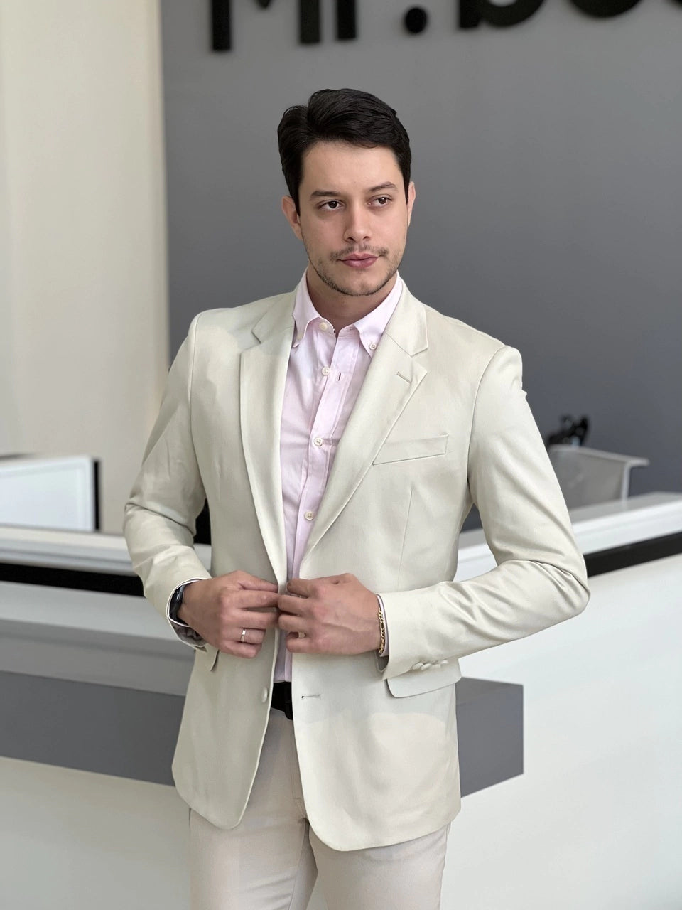 Blazer Calvin Klein Essentials Extrema Slim Algodão Areia Masculino Bege