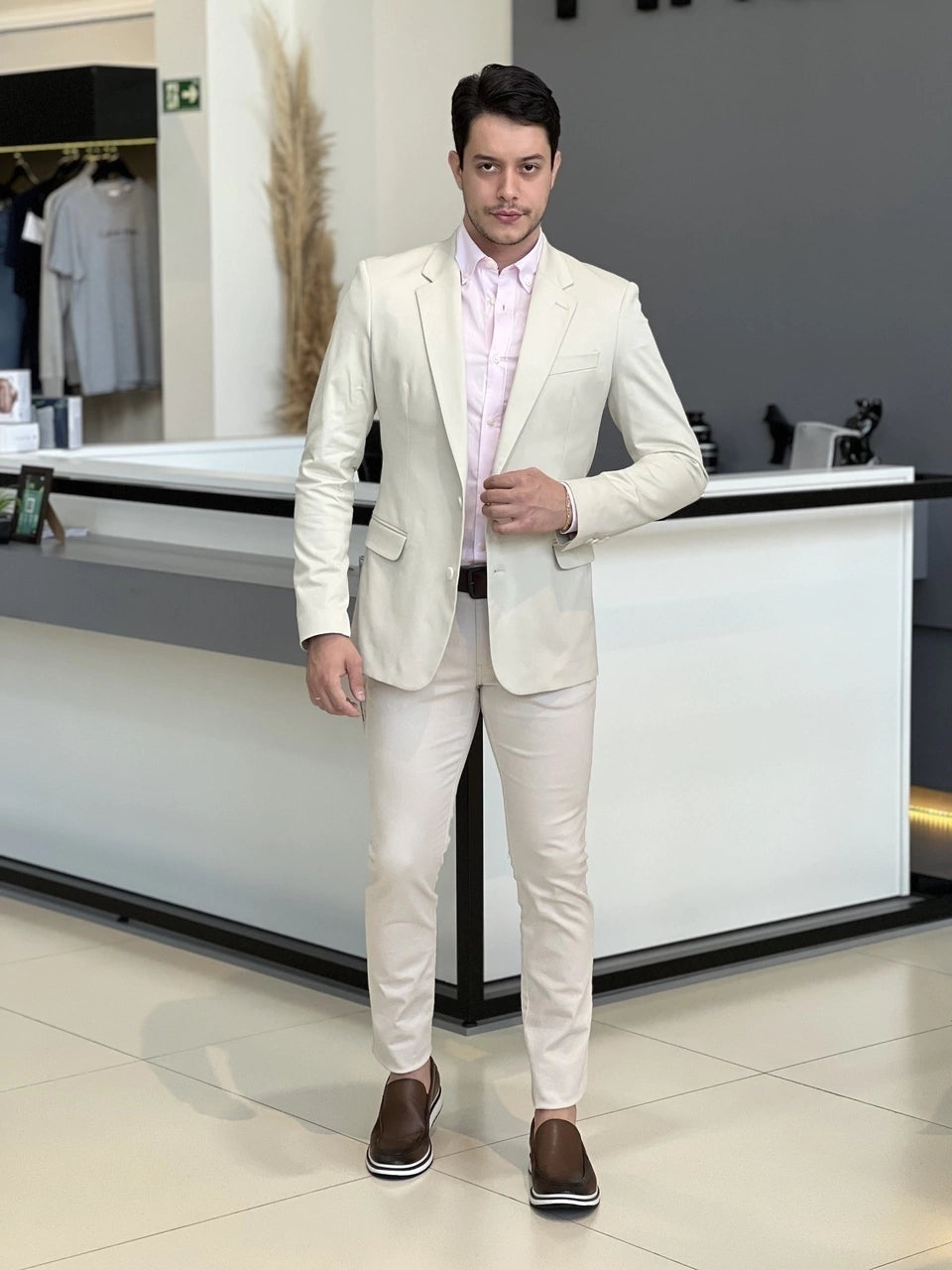 Blazer Calvin Klein Essentials Extrema Slim Algodão Areia Masculino Bege