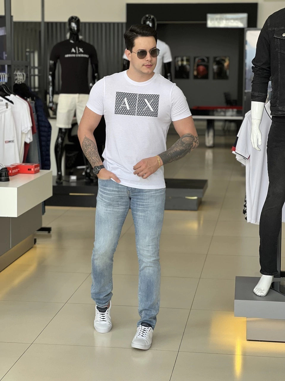 Calça Armani Exchange Jeans Slim Light Masculino Azul Claro