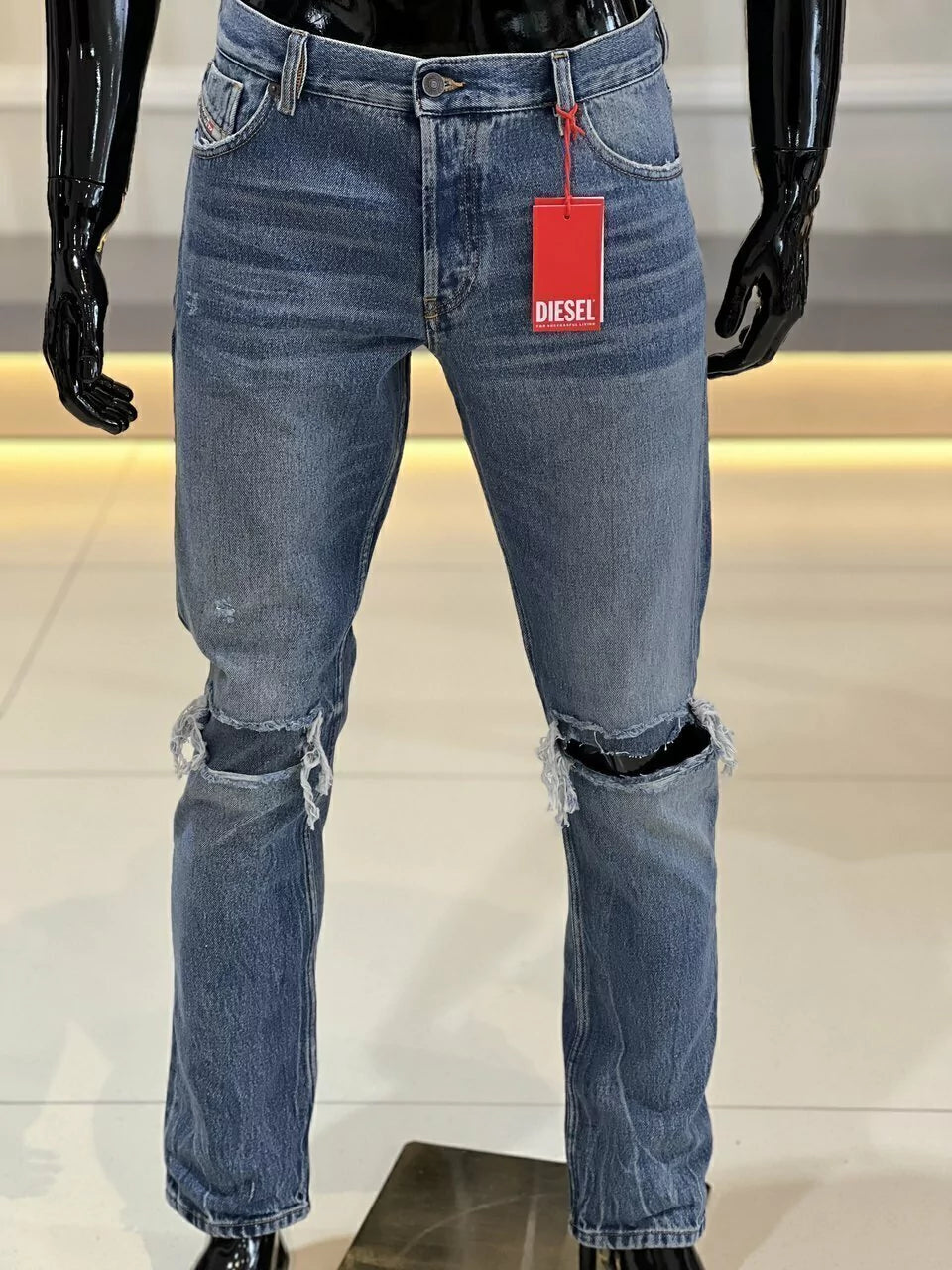 Calça Diesel Jeans Superior Quality Italian Washing Destroyed Masculino Azul
