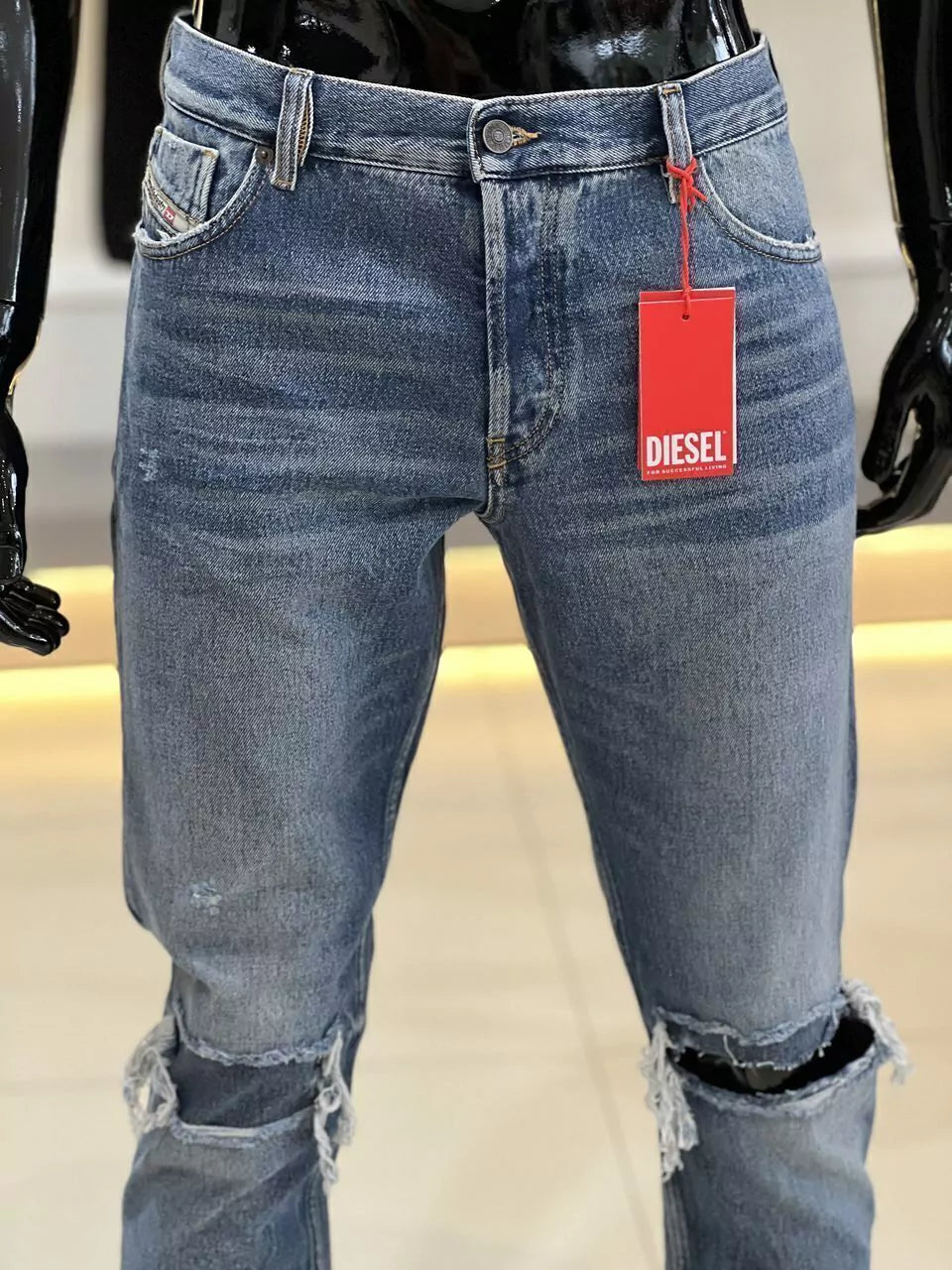 Calça Diesel Jeans Superior Quality Italian Washing Destroyed Masculino Azul