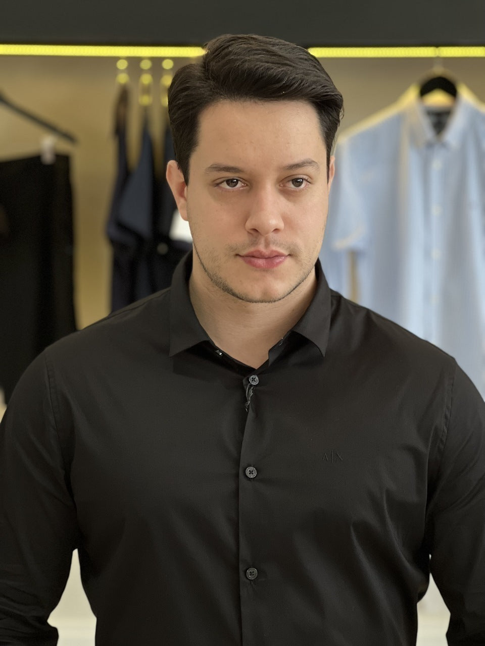 Camisa Armani Exchange Manga Longa Slim 8NZC31ZN28Z Black Masculino Preto