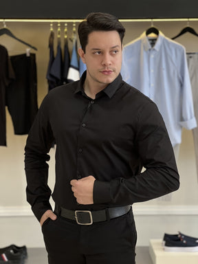 Camisa Armani Exchange Manga Longa Slim 8NZC31ZN28Z Black Masculino Preto