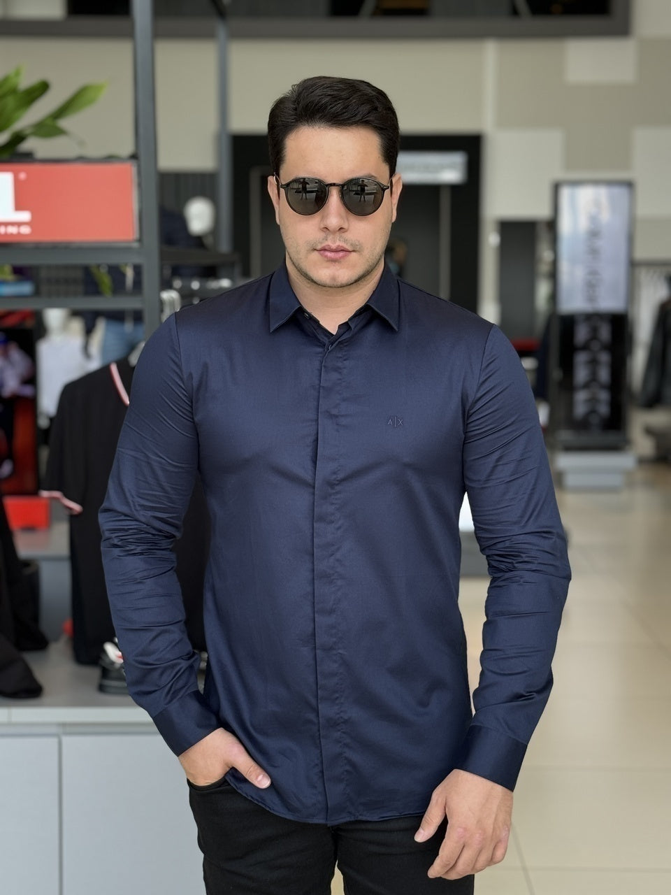 Camisa Armani Exchange Manga Longa Slim Masculino
