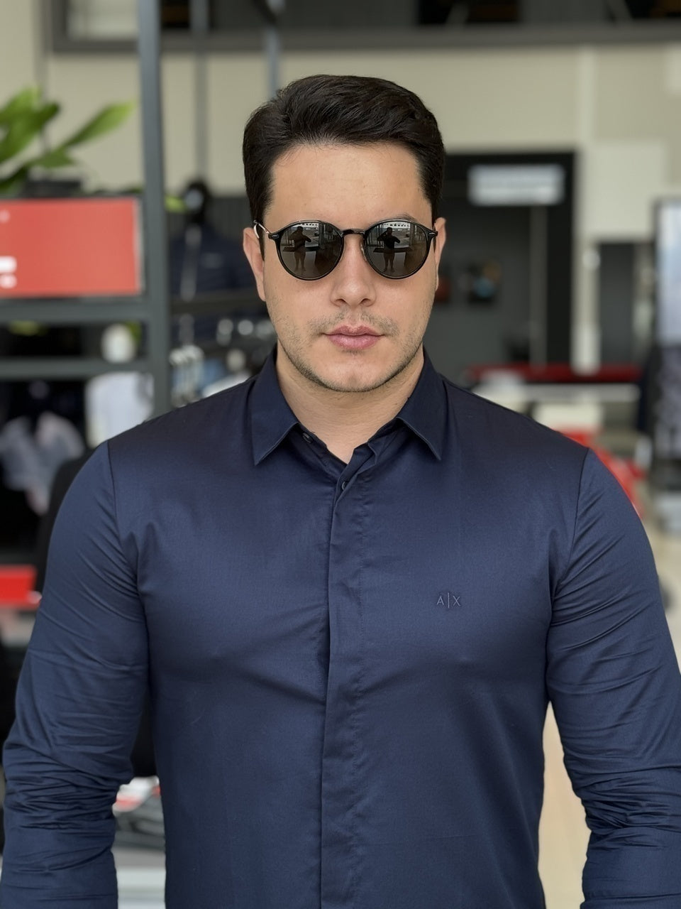 Camisa Armani Exchange Manga Longa Slim Masculino