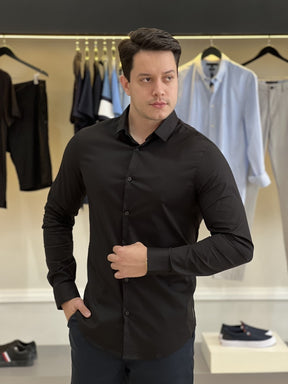 Camisa Armani Exchange Manga Longa Slim 8NZC31ZN28Z Black Masculino Preto