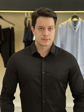 Camisa Armani Exchange Manga Longa Slim 8NZC31ZN28Z Black Masculino Preto