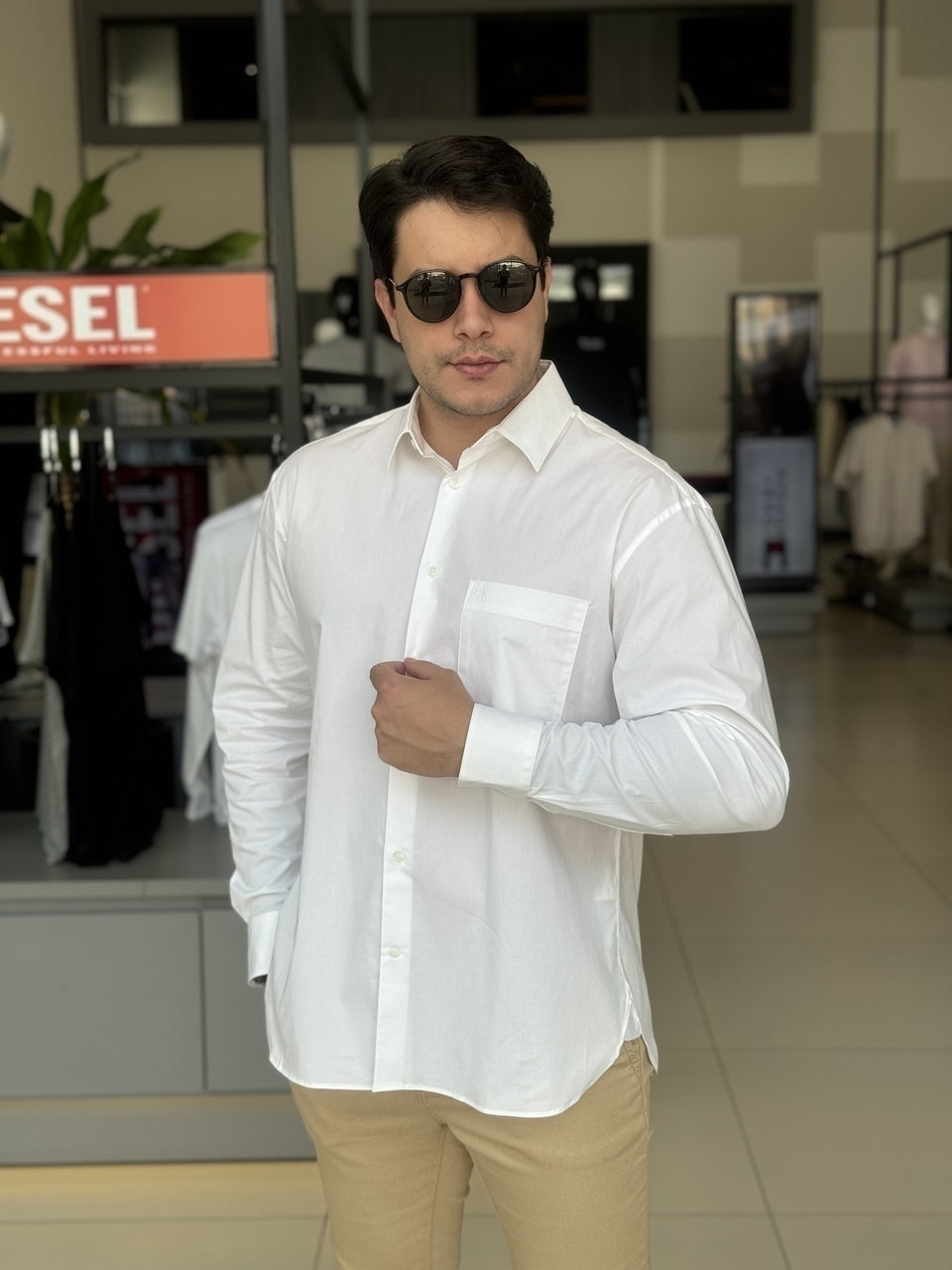 Camisa Calvin Klein Manga Longa Tricoline Fit Masculino