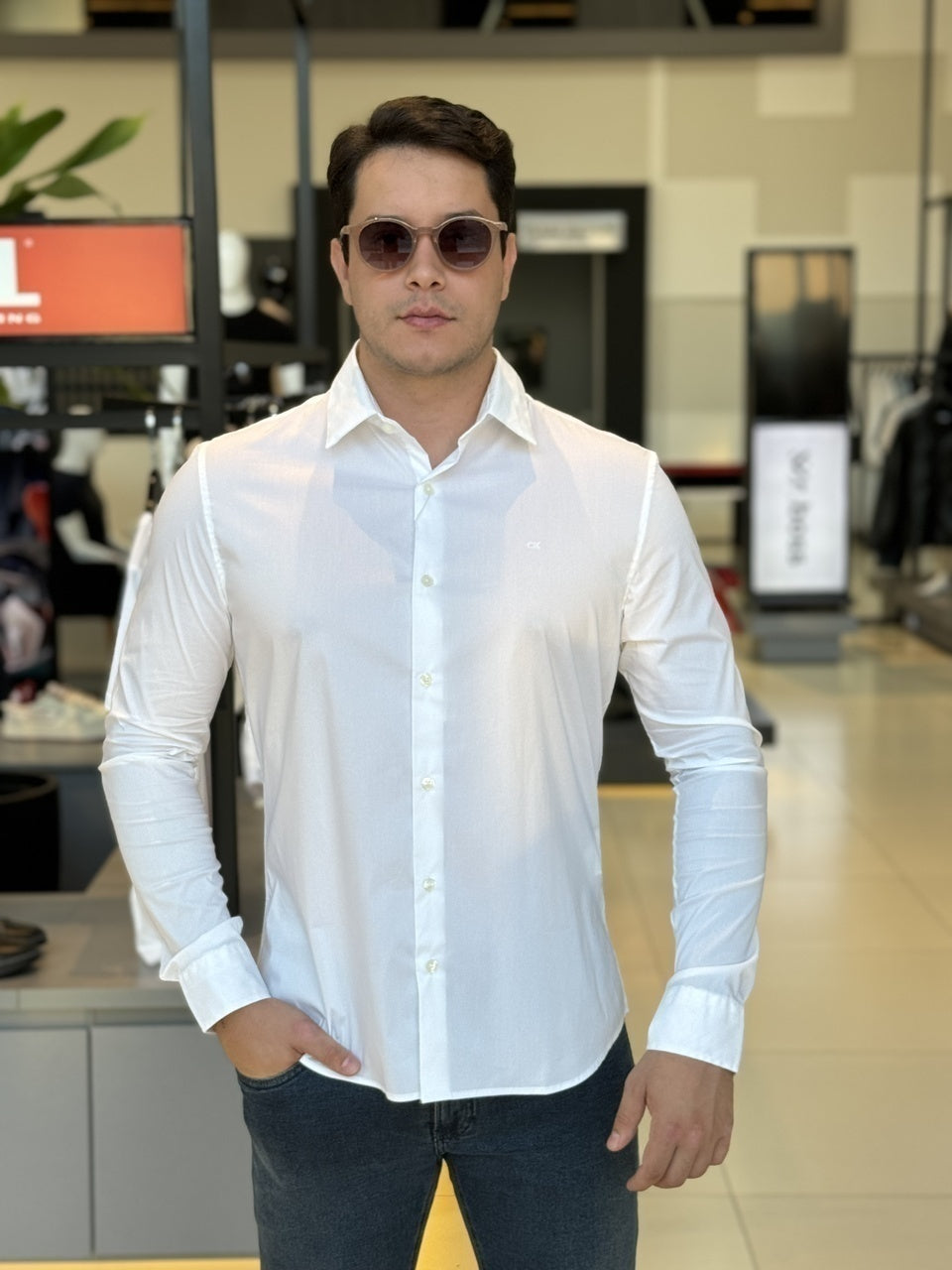 Camisa Calvin Klein Manga Longa Slim Fit Essential Masculino