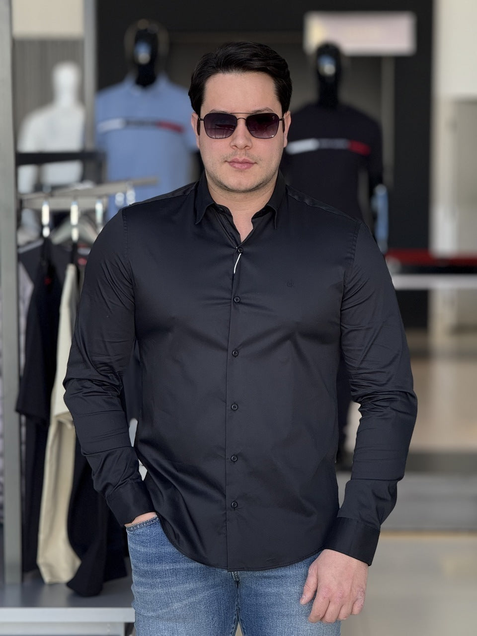 Camisa Calvin Klein Manga Longa Slim Fit CK Bordado Masculino