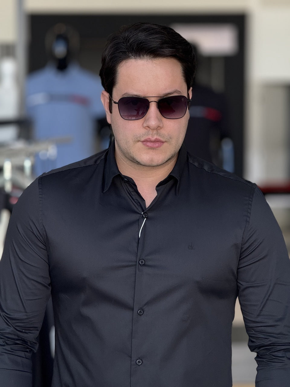 Camisa Calvin Klein Manga Longa Slim Fit CK Bordado Masculino