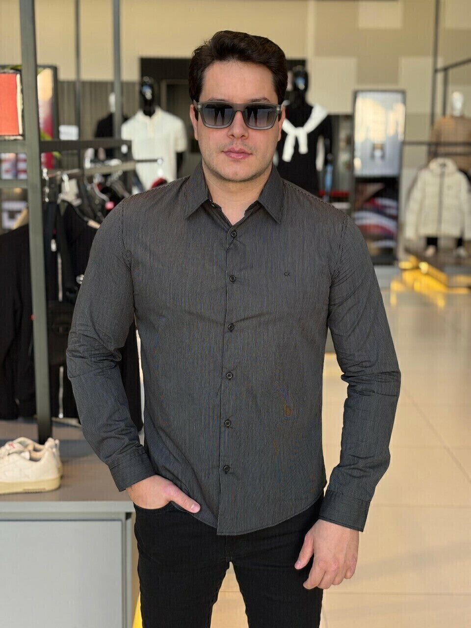 Camisa Calvin Klein Manga Longa Slim Fio 60 Masculino