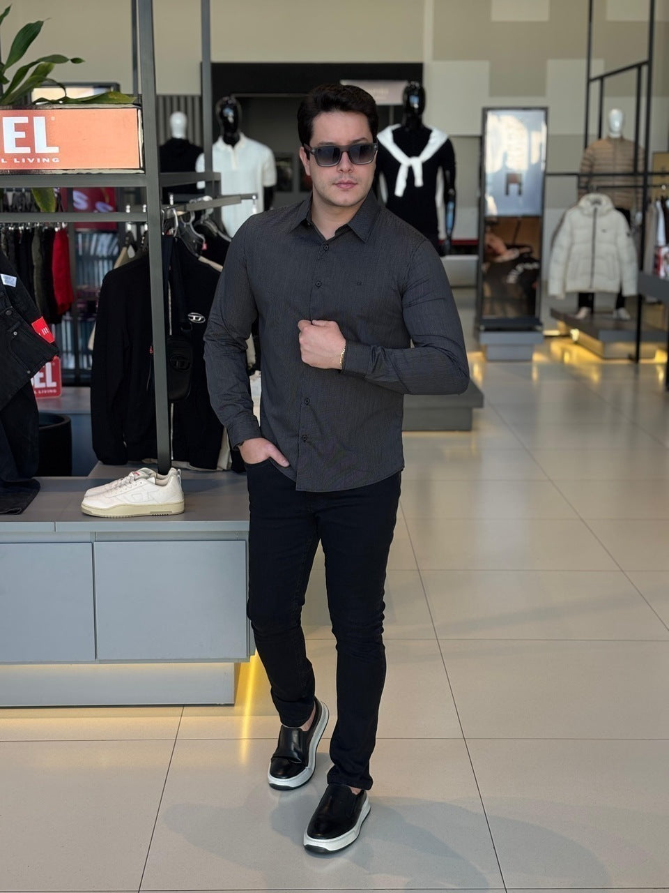 Camisa Calvin Klein Manga Longa Slim Fio 60 Masculino