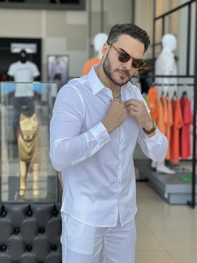 Camisa Calvin Klein Manga Longa Slim Fit CK Bordado Masculino