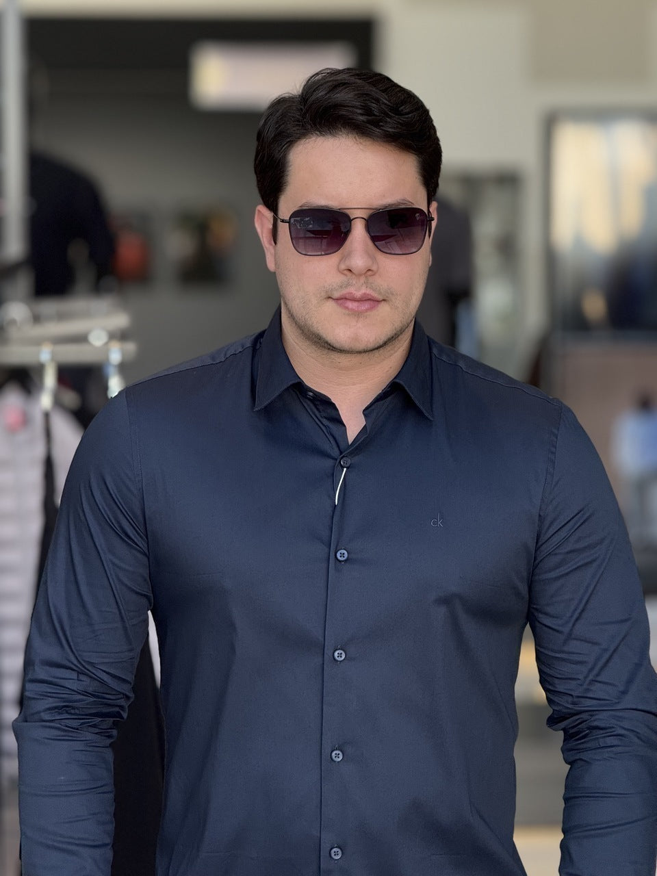 Camisa Calvin Klein Manga Longa Slim Fit CK Bordado Masculino