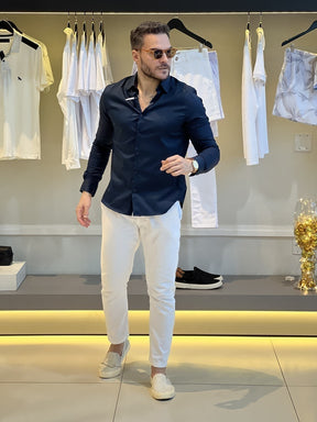 Camisa Calvin Klein Manga Longa Slim Fit CK Bordado Masculino