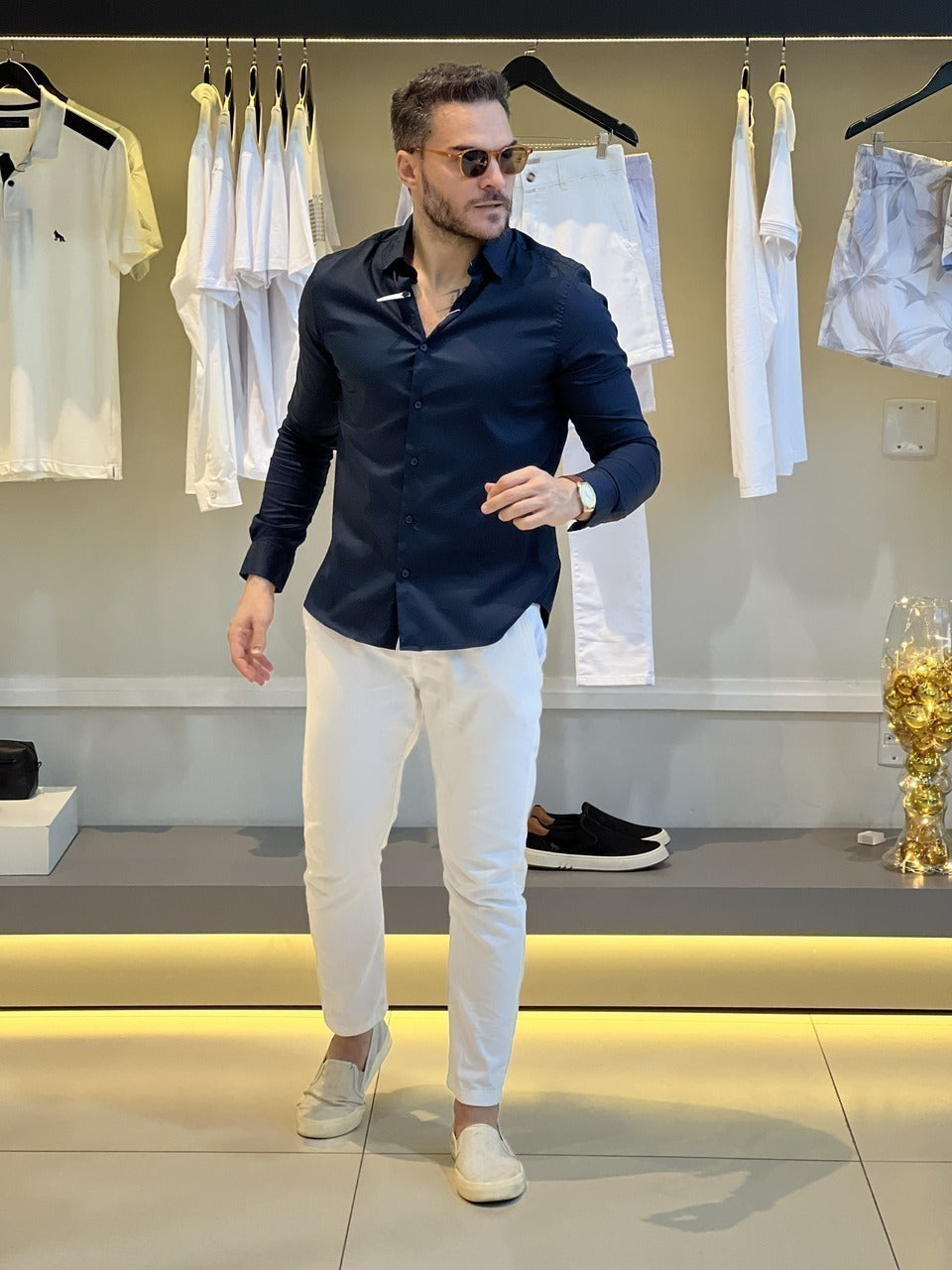 Camisa Calvin Klein Manga Longa Slim Fit CK Bordado Masculino
