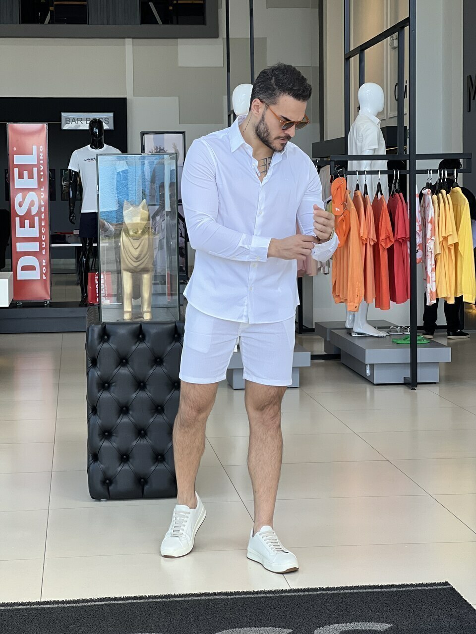Camisa Calvin Klein Manga Longa Slim Fit CK Bordado Masculino