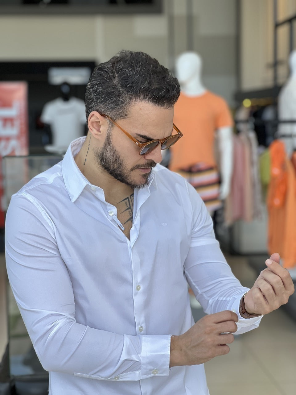 Camisa Calvin Klein Manga Longa Slim Fit CK Bordado Masculino