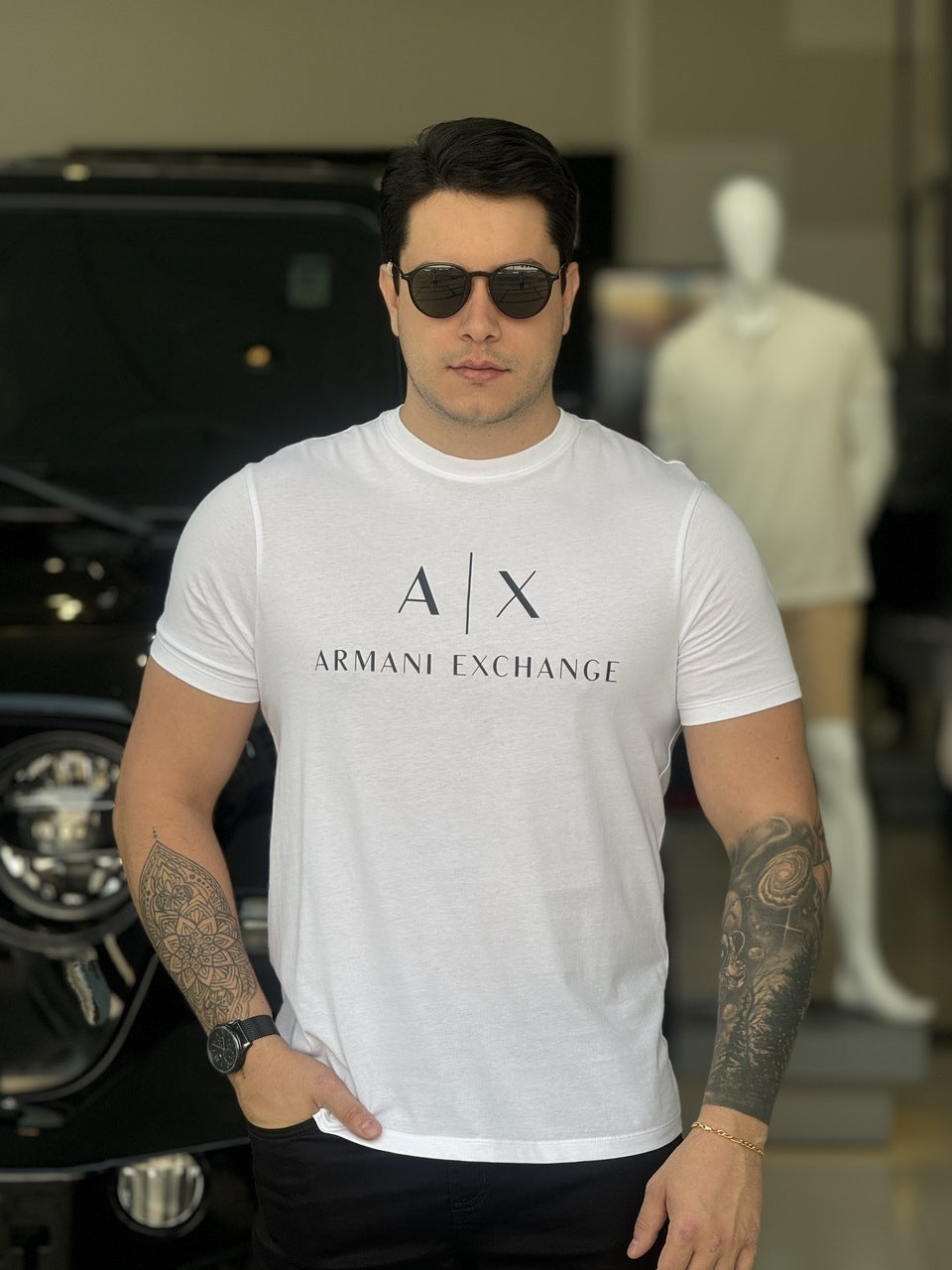 Camiseta Armani Exchange Lettering Assinatura Estampado Masculino