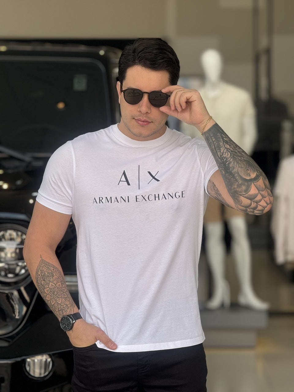 Camiseta Armani Exchange Lettering Assinatura Estampado Masculino