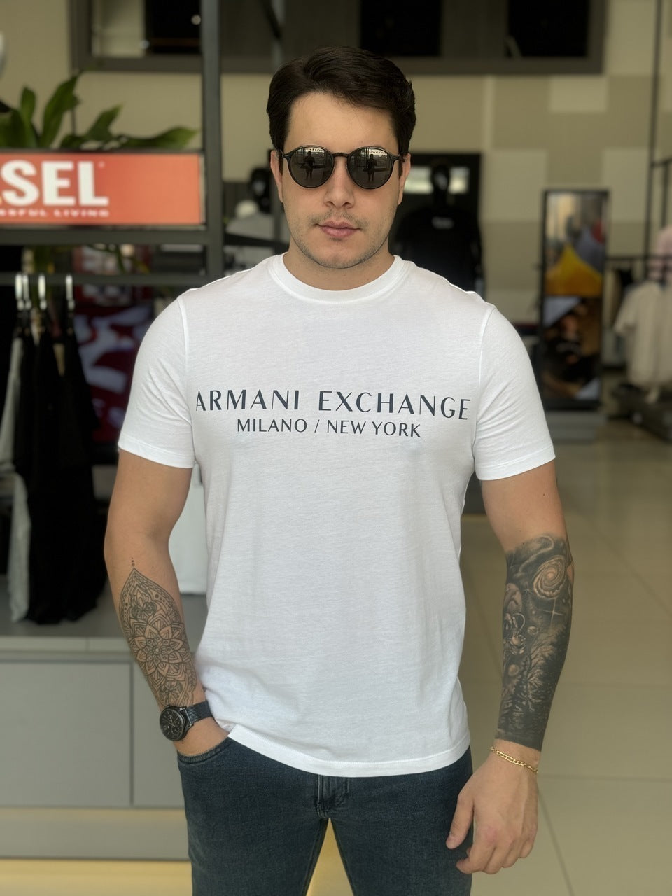 Camiseta Armani Exchange Slim Fit Milano / New York Estampado Masculino