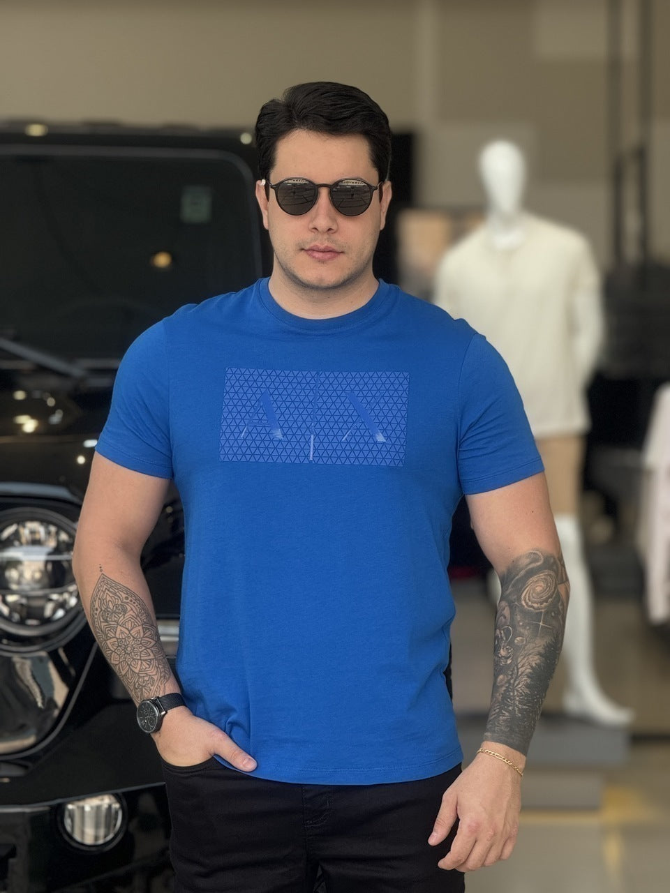 Camiseta Armani Exchange Slim Fit Detalhes Emborrachado Logo Assinatura Masculino