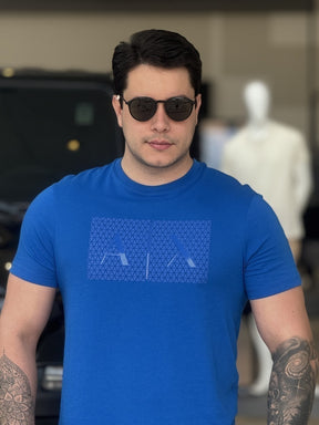 Camiseta Armani Exchange Slim Fit Detalhes Emborrachado Logo Assinatura Masculino