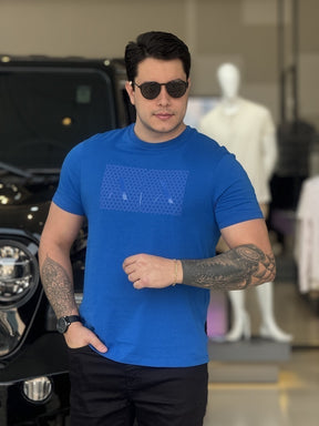 Camiseta Armani Exchange Slim Fit Detalhes Emborrachado Logo Assinatura Masculino