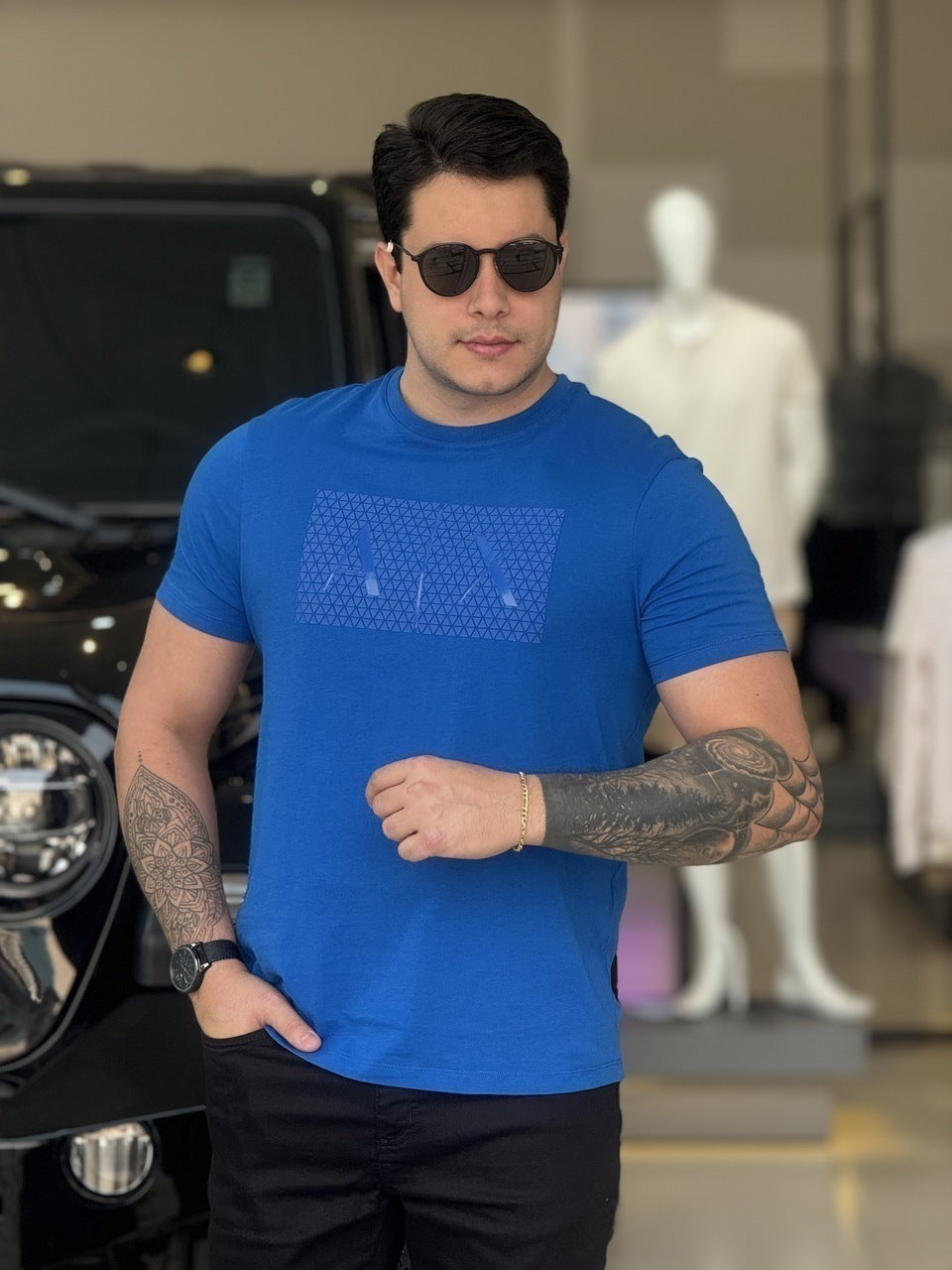 Camiseta Armani Exchange Slim Fit Detalhes Emborrachado Logo Assinatura Masculino