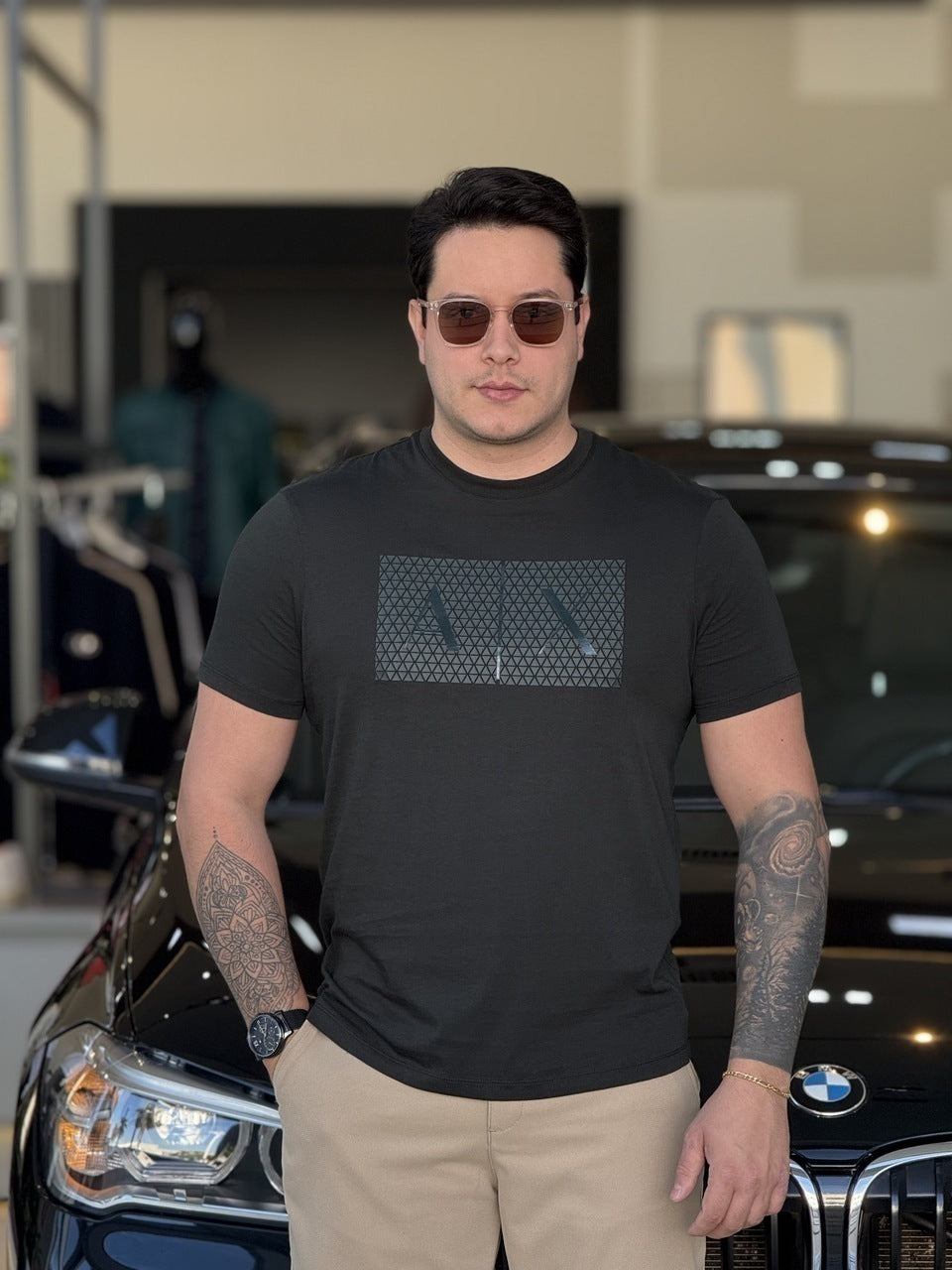 Camiseta Armani Exchange Slim Fit Detalhes Emborrachado Logo Assinatura Masculino